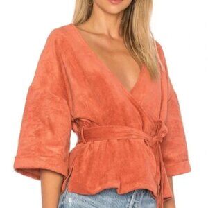 TulaRosa Rory Wrap Rust Soft Suede Belted Wrap Jacket Top (size XL)